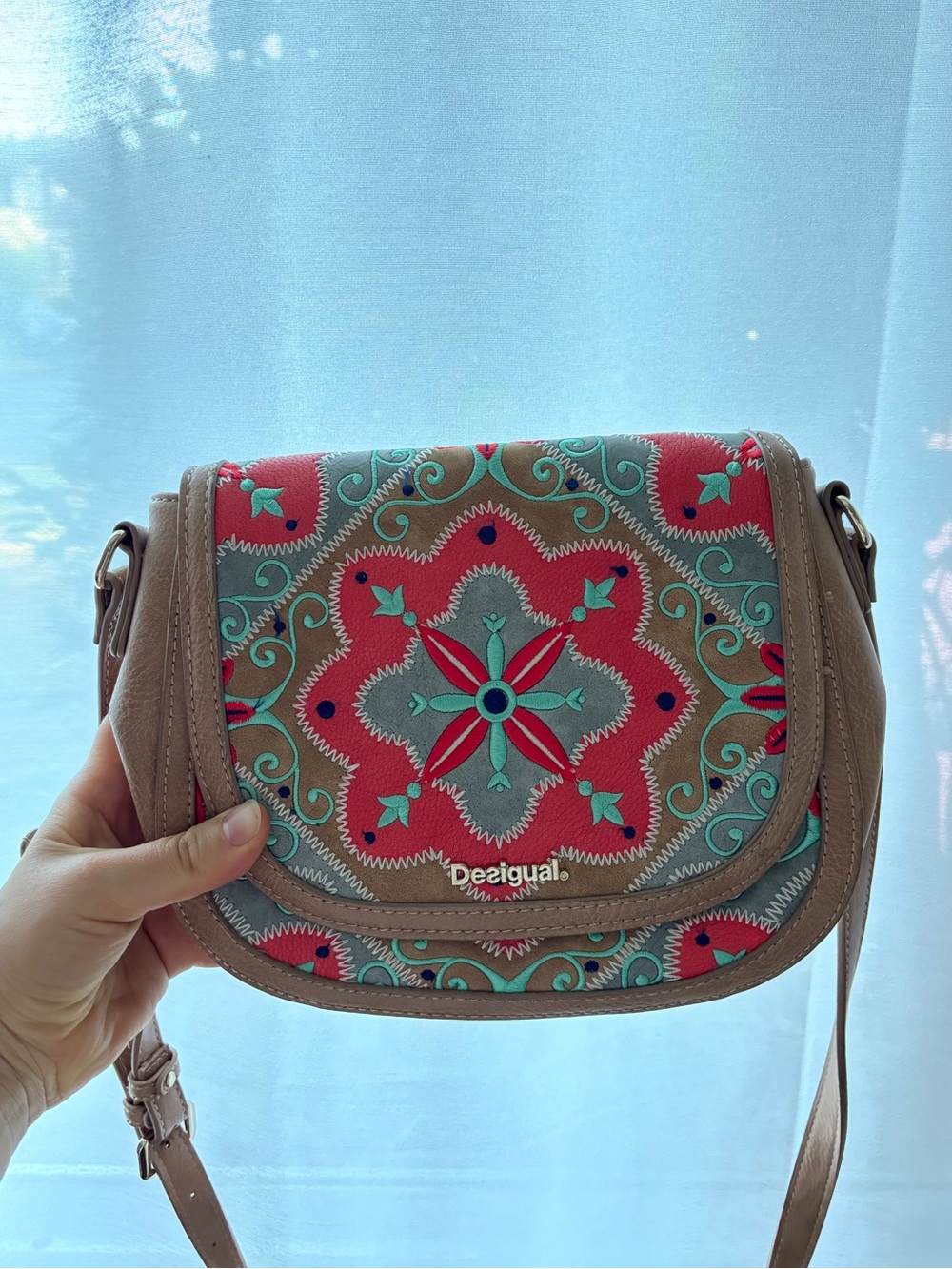 Desigual Women's Medium Embroidered Faux Leather Crossbody Bag